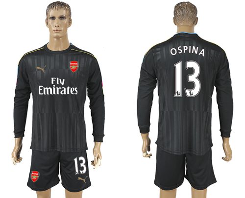 Arsenal 13 Ospina Black Long Sleeves Goalkeeper Soccer Country Jersey