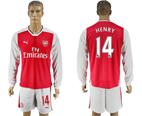 Arsenal 14 Henry Red Home Long Sleeves Soccer Club Jersey