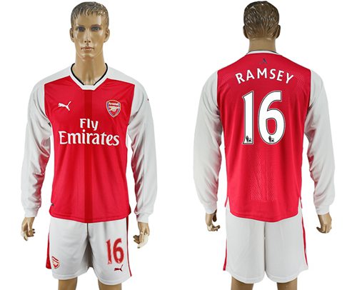 Arsenal 16 Ramsey Red Home Long Sleeves Soccer Club Jersey