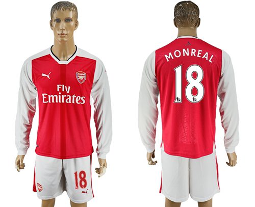 Arsenal 18 Monreal Red Home Long Sleeves Soccer Club Jersey