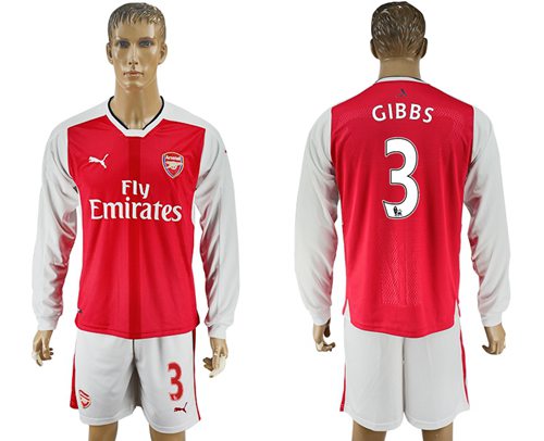 Arsenal 3 Gibbs Red Home Long Sleeves Soccer Club Jersey