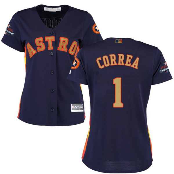 Astros 1 Carlos Correa Navy Women 2017 World Series Champions Cool Base Jersey