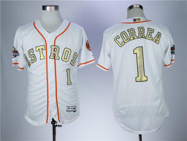 Astros 1 Carlos Correa White 2018 Gold Program Flexbase Jersey