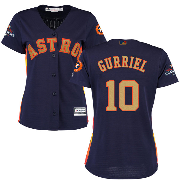 Astros 10 Yuli Gurriel Navy Women 2018 Gold Program Cool Base Jersey