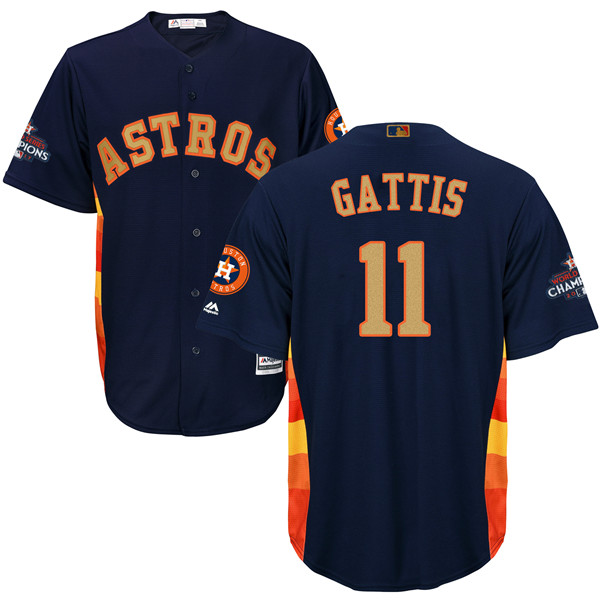 Astros 11 Evan Gattis Navy 2018 Gold Program Cool Base Jersey