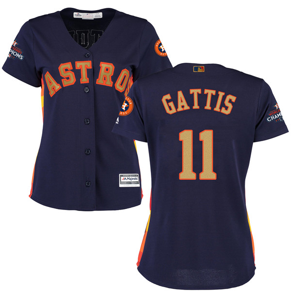 Astros 11 Evan Gattis Navy Women 2018 Gold Program Cool Base Jersey