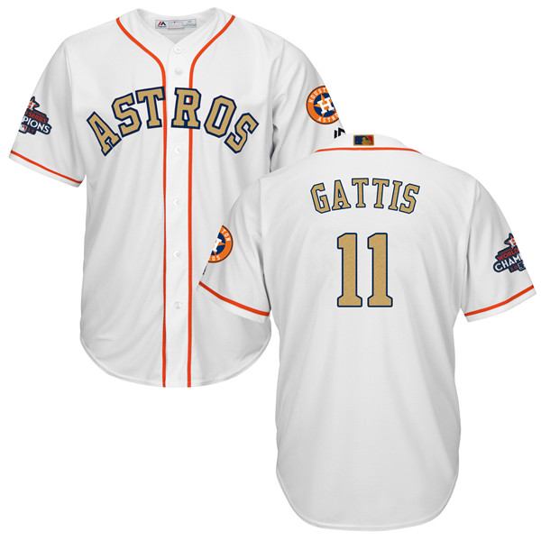Astros 11 Evan Gattis White 2018 Gold Program Cool Base Jersey