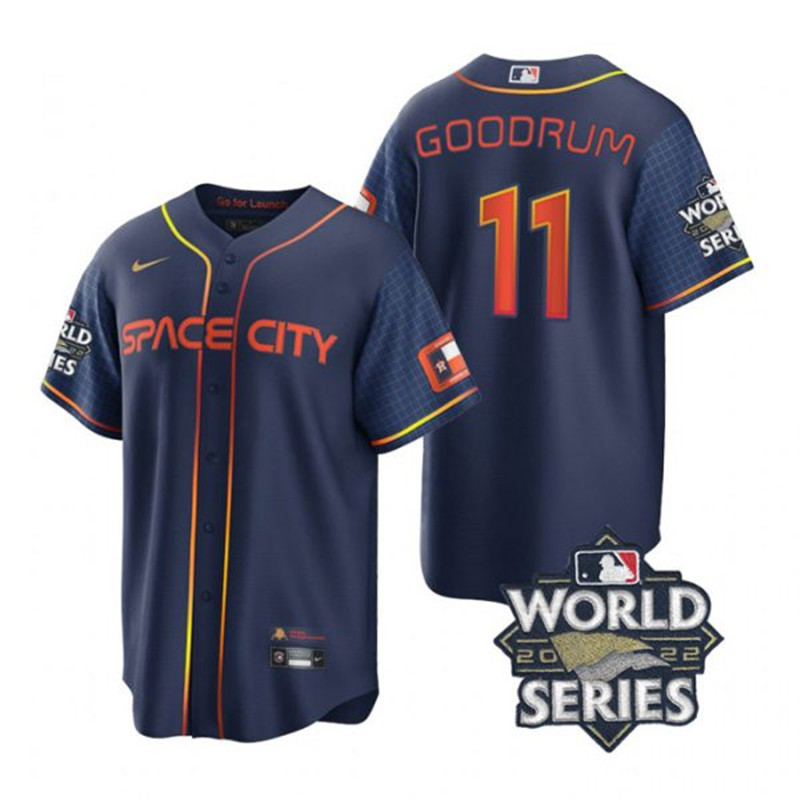 Astros 11 Niko Goodrum Navy Nike 2022 World Series City Connect Cool Base Jersey