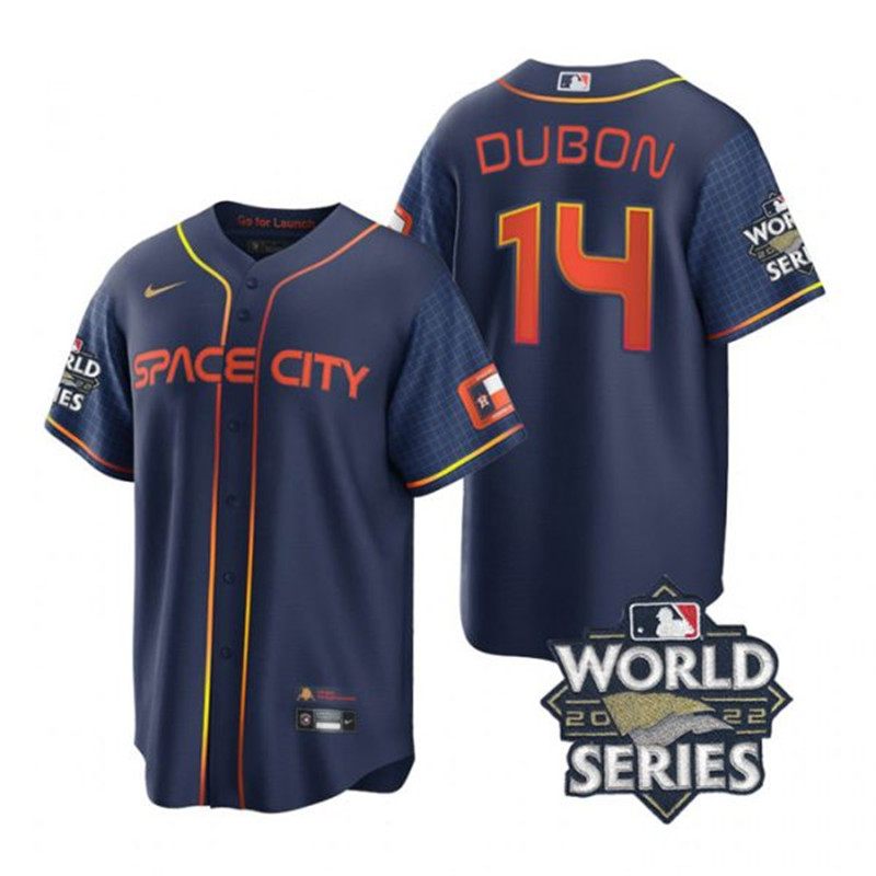 Astros 14 Mauricio Dubon Navy Nike 2022 World Series City Connect Cool Base Jersey