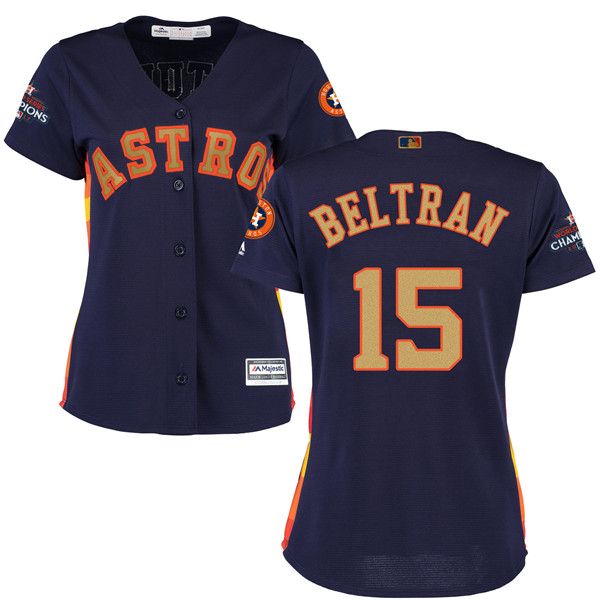 Astros 15 Carlos Beltran Navy Women 2018 Gold Program Cool Base Jersey