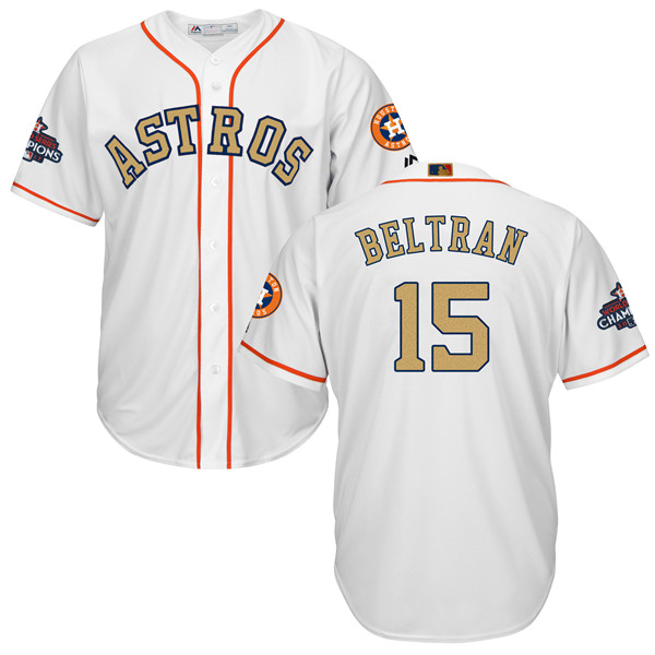 Astros 15 Carlos Beltran White 2018 Gold Program Cool Base Jersey