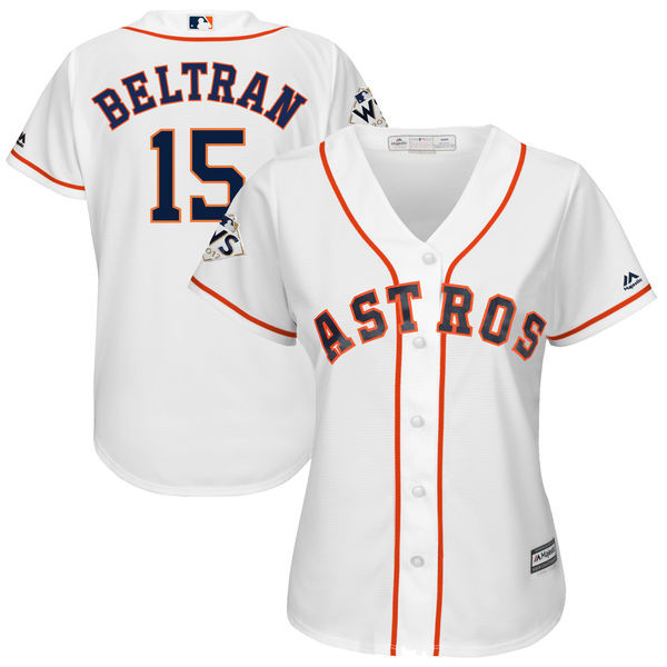 Astros 15 Carlos Beltran White Women 2017 World Series Bound Cool Base Player Jersey