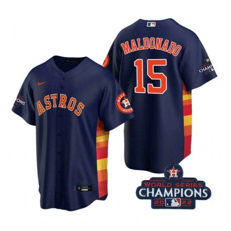 Astros 15 Martin Maldonado Navy 2022 World Series Champions Cool Base Jersey