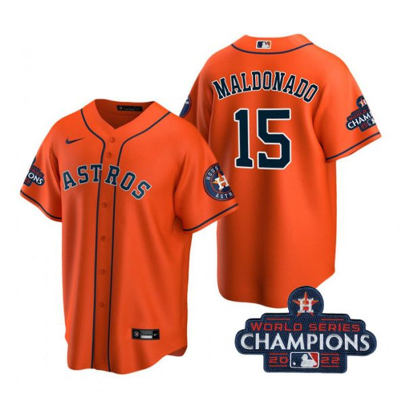Astros 15 Martin Maldonado Orange 2022 World Series Champions Cool Base Jersey