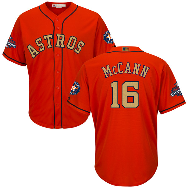 Astros 16 Brian McCann Orange 2018 Gold Program Cool Base Jersey