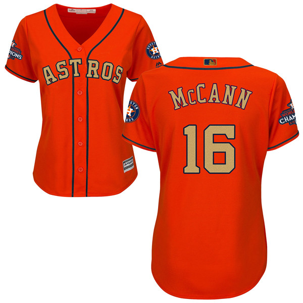 Astros 16 Brian McCann Orange Women 2018 Gold Program Cool Base Jersey