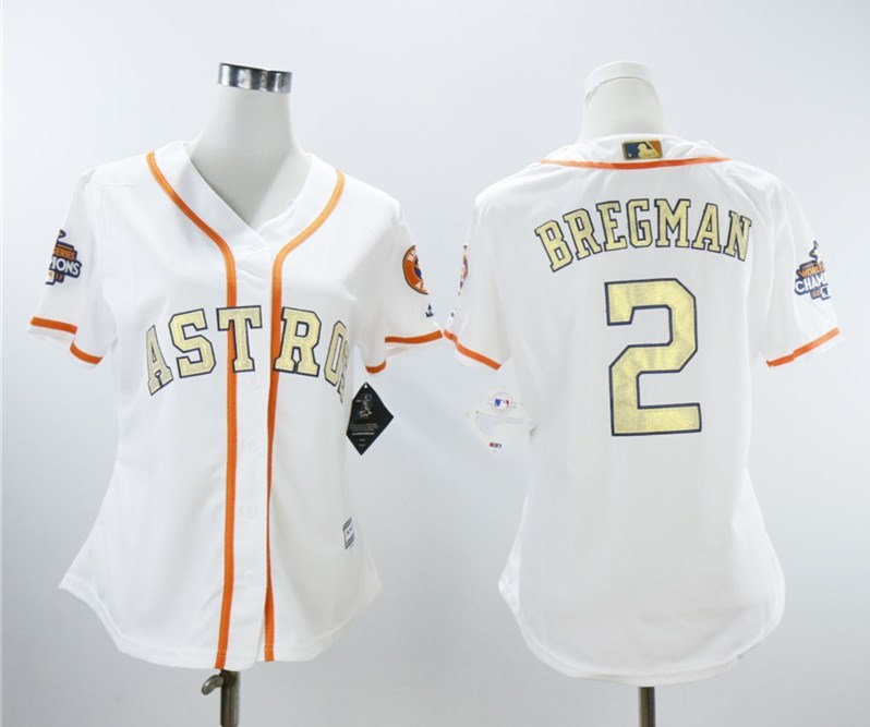 Astros 2 Alex Bregman White 2018 Gold Program Women Cool Base Jersey