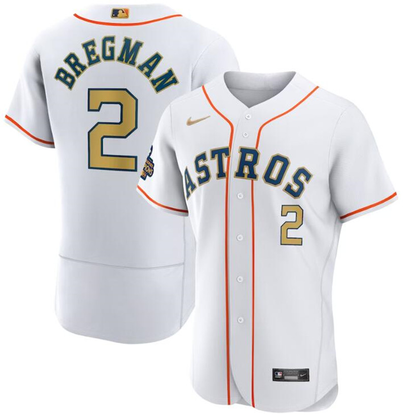 Astros 2 Alex Bregman White Gold Nike 2023 Gold Collection Flexbase Jersey