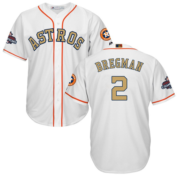 Astros 2 Alex Bregman White Youth 2018 Gold Program Cool Base Jersey