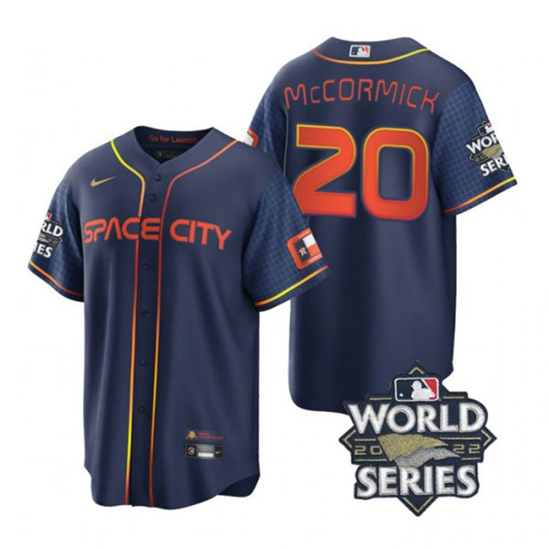 Astros 20 Chas Mccormick Navy Nike 2022 World Series City Connect Cool Base Jersey