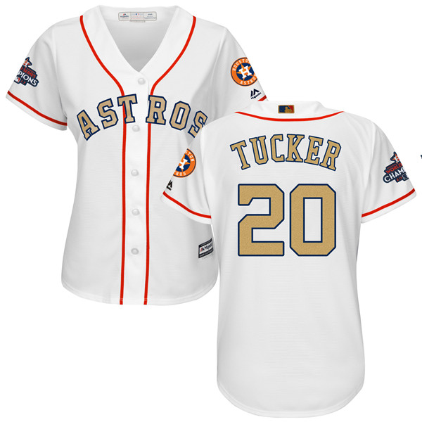 Astros 20 Preston Tucker White Women 2018 Gold Program Cool Base Jersey