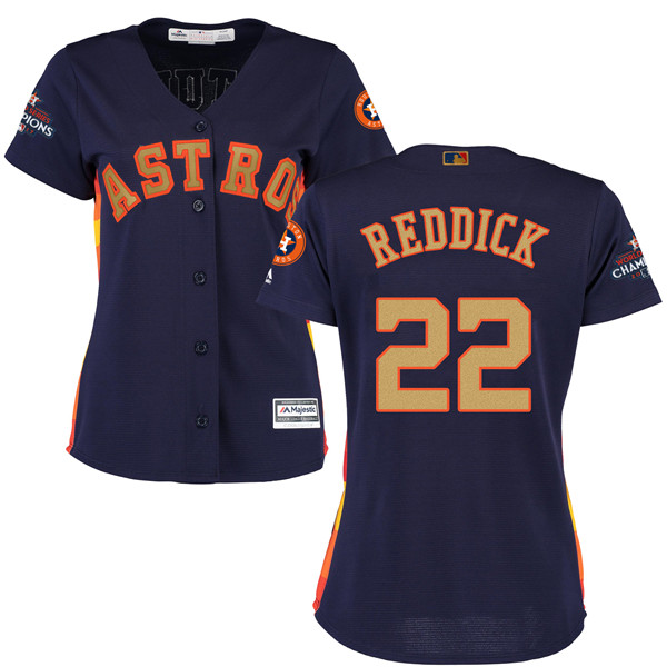 Astros 22 Josh Reddick Navy Women 2018 Gold Program Cool Base Jersey