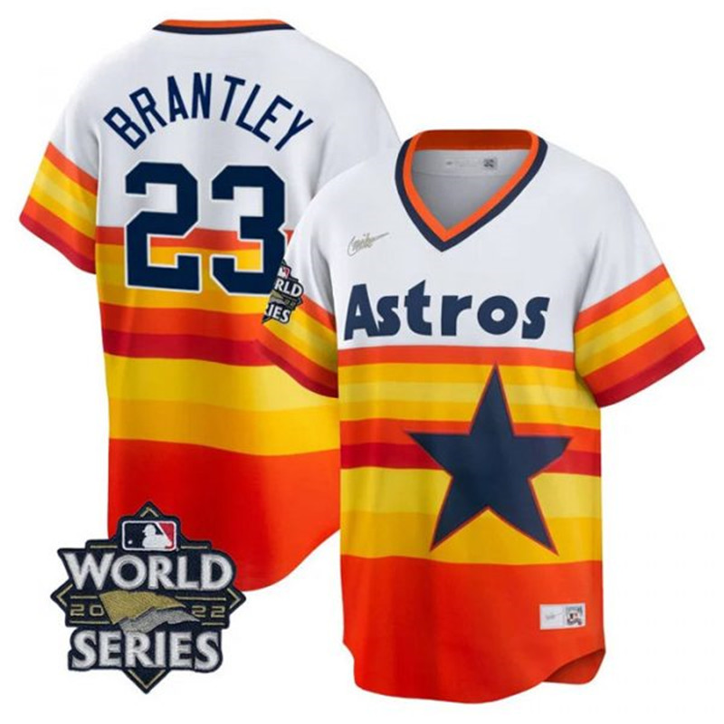 Astros 23 Michael Brantley Multi Color Nike 2022 World Series Cool Base Jersey