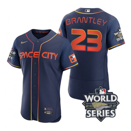 Astros 23 Michael Brantley Navy Nike 2022 World Series City Connect Flexbase Jersey