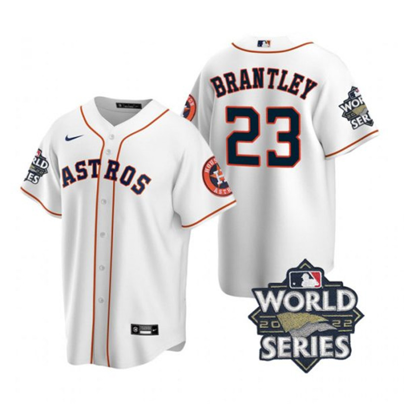 Astros 23 Michael Brantley White Nike 2022 World Series Cool Base Jersey