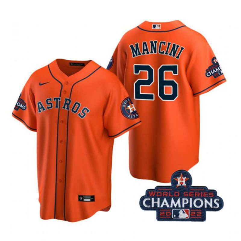 Astros 26 Trey Mancini Orange 2022 World Series Champions Cool Base Jersey