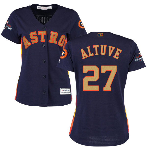 Astros 27 Jose Altuve Navy Women 2018 Gold Program Cool Base Jersey