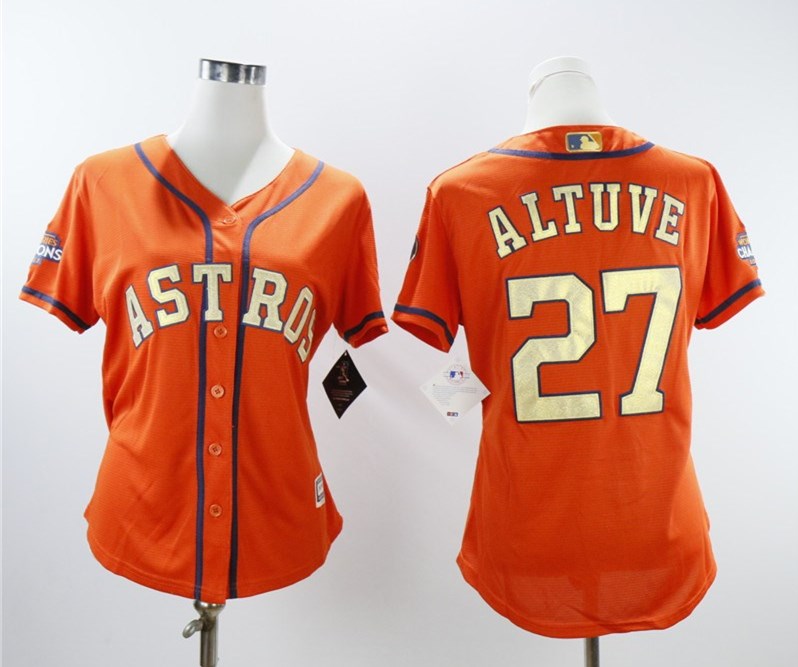 Astros 27 Jose Altuve Orange Women 2018 Gold Program Cool Base Jersey