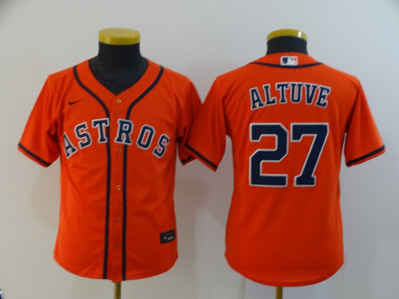 Astros 27 Jose Altuve Orange Youth 2020 Nike Cool Base Jersey