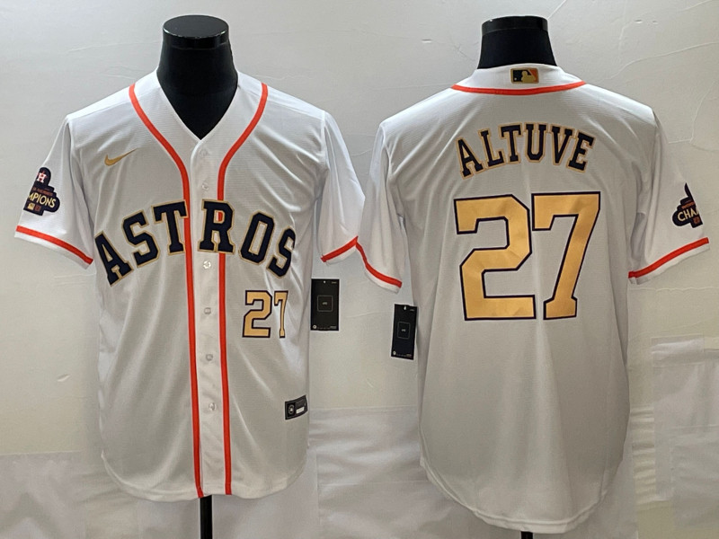 Astros 27 Jose Altuve White Gold Nike 2023 Gold Collection Cool Base Jerseys