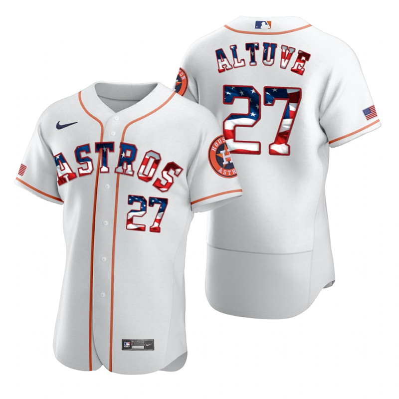 Astros 27 Jose Altuve White USA Flag Fashion Nike Cool Base Jersey