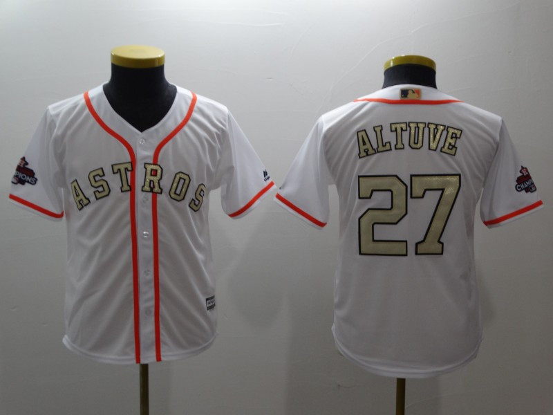 Astros 27 Jose Altuve White Youth 2017 World Series Champions Cool Base Player Jersey