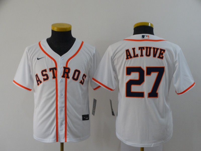 Astros 27 Jose Altuve White Youth 2020 Nike Cool Base Jersey