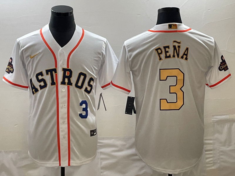 Astros 3 Jeremy Pena White Gold Nike 2023 Gold Collection Cool Base Jerseys
