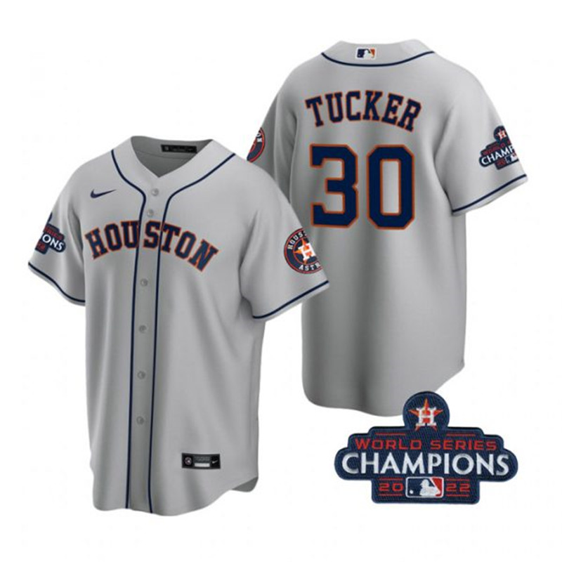 Astros 30 Kyle Tucker Gray 2022 World Series Champions Cool Base Jersey