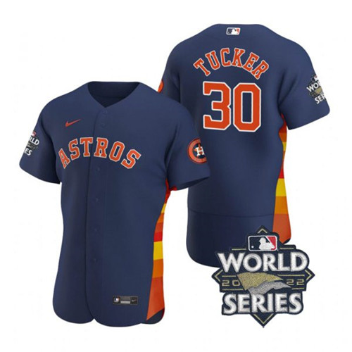 Astros 30 Kyle Tucker Navy Nike 2022 World Series Flexbase Jersey