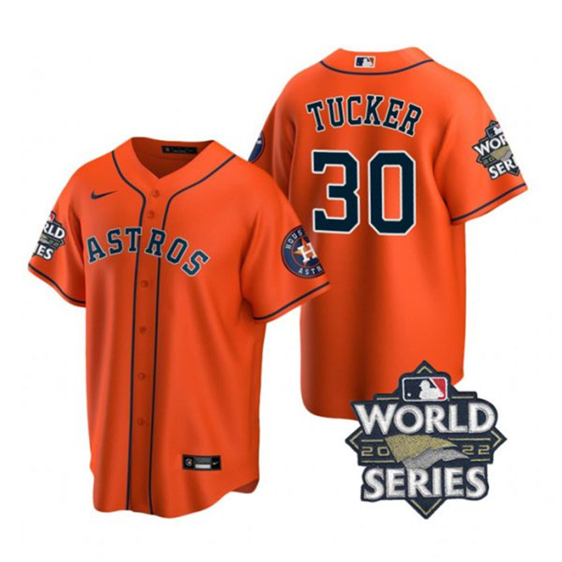 Astros 30 Kyle Tucker Orange Nike 2022 World Series Cool Base Jersey