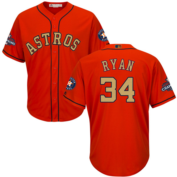 Astros 34 Nolan Ryan Orange 2018 Gold Program Cool Base Jersey