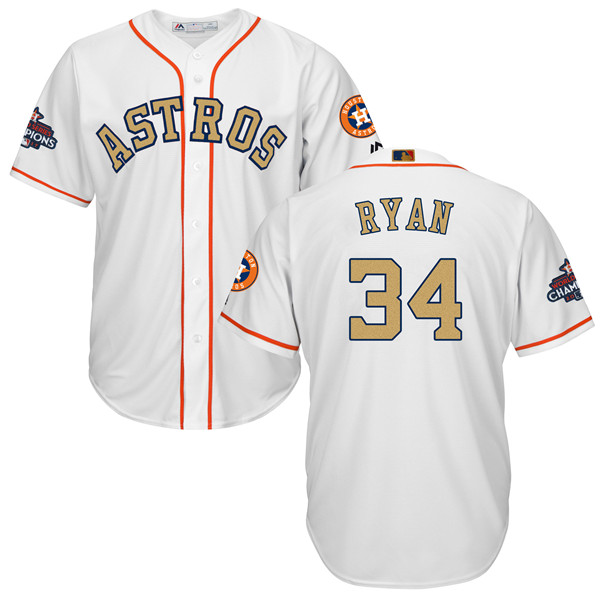 Astros 34 Nolan Ryan White 2018 Gold Program Cool Base Jersey