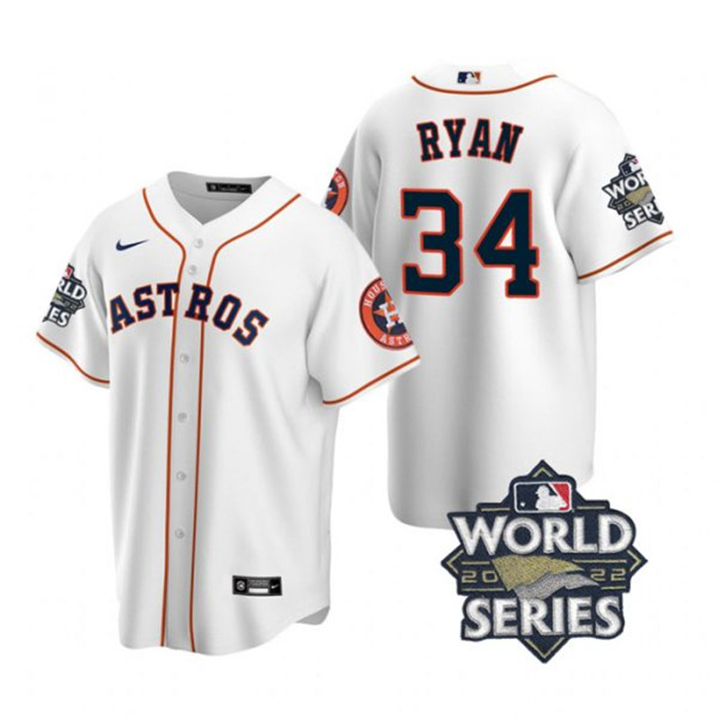 Astros 34 Nolan Ryan White Nike 2022 World Series Cool Base Jersey