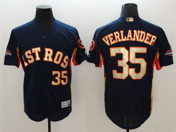 Astros 35 Justin Verlander Navy 2018 Gold Program Flexbase Jersey