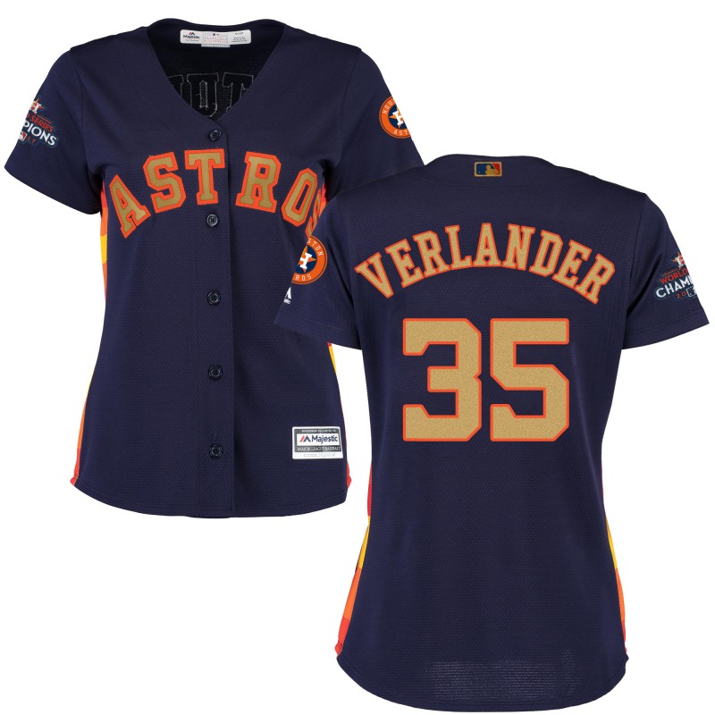 Astros 35 Justin Verlander Navy Women 2017 World Series Champions Cool Base Jersey