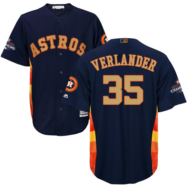 Astros 35 Justin Verlander Navy Youth 2018 Gold Program Cool Base Jersey