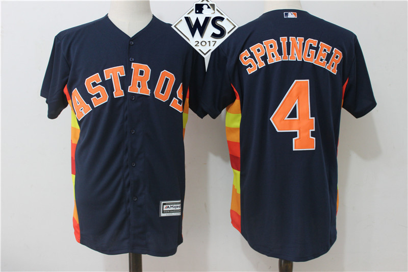 Astros 4 George Springer Navy Alternate 2017 World Series Bound Cool Base Jersey