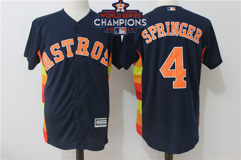 Astros 4 George Springer Navy Alternate 2017 World Series Champions Cool Base Player Jersey