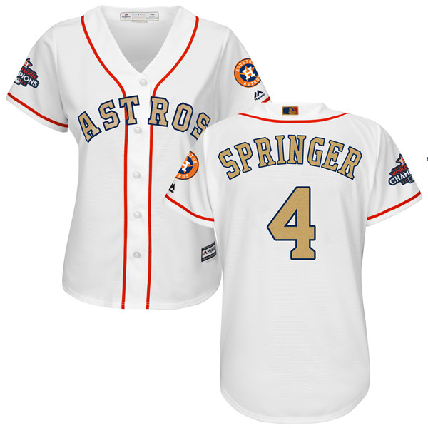 Astros 4 George Springer White Women 2018 Gold Program Cool Base Jersey